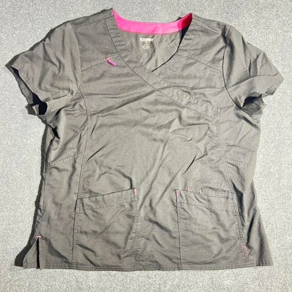 Scrubstar Premium Scrubwear Womens‎ XL Black Pink V-Neck Mock Wrap Scrub Top